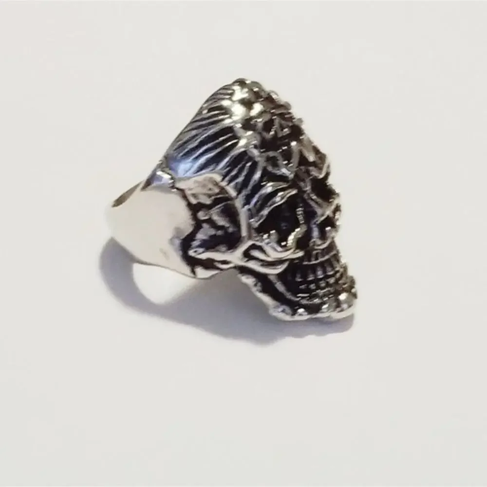 316L stainless steel silver skull ring‎ hypoallergenic tarnish resistant size 13